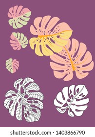 Vector tropical pattern with jungle leaves decor, fabric background. Floral jungle ornament with monstera leaf tropical pattern. Philodendron or monstera plant background.