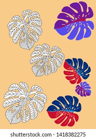 Vector tropical pattern with jungle leaves decor, fabric background. Floral jungle ornament with monstera leaf tropical pattern. Philodendron or monstera plant background.