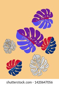 Vector tropical pattern with jungle leaves decor, fabric background. Floral jungle ornament with monstera leaf tropical pattern. Philodendron or monstera plant background.