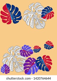 Vector tropical pattern with jungle leaves decor, fabric background. Floral jungle ornament with monstera leaf tropical pattern. Philodendron or monstera plant background.