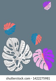 Vector tropical pattern with jungle leaves decor, fabric background. Floral jungle ornament with monstera leaf tropical pattern. Philodendron or monstera plant background.