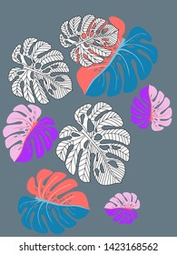 Vector tropical pattern with jungle leaves decor, fabric background. Floral jungle ornament with monstera leaf tropical pattern. Philodendron or monstera plant background.