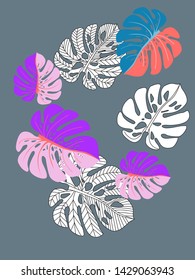 Vector tropical pattern with jungle leaves decor, fabric background. Floral jungle ornament with monstera leaf tropical pattern. Philodendron or monstera plant background.
