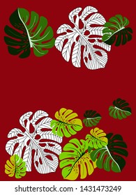 Vector tropical pattern with jungle leaves decor, fabric background. Floral jungle ornament with monstera leaf tropical pattern. Philodendron or monstera plant background.