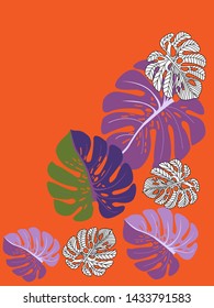 Vector tropical pattern with jungle leaves decor, fabric background. Floral jungle ornament with monstera leaf tropical pattern. Philodendron or monstera plant background.