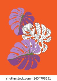 Vector tropical pattern with jungle leaves decor, fabric background. Floral jungle ornament with monstera leaf tropical pattern. Philodendron or monstera plant background.