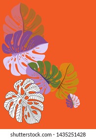 Vector tropical pattern with jungle leaves decor, fabric background. Floral jungle ornament with monstera leaf tropical pattern. Philodendron or monstera plant background.