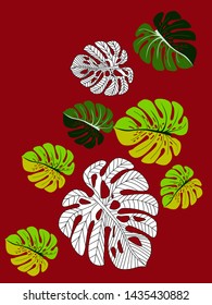 Vector tropical pattern with jungle leaves decor, fabric background. Floral jungle ornament with monstera leaf tropical pattern. Philodendron or monstera plant background.