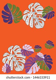 Vector tropical pattern with jungle leaves decor, fabric background. Floral jungle ornament with monstera leaf tropical pattern. Philodendron or monstera plant background.