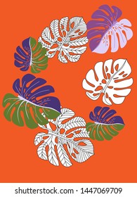 Vector tropical pattern with jungle leaves decor, fabric background. Floral jungle ornament with monstera leaf tropical pattern. Philodendron or monstera plant background.