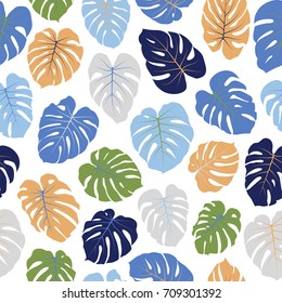 Vector tropical pattern with jungle leaves bohemian decor, seamless textile background. Floral jungle ornament with monstera leaf tropical seamless pattern. Philodendron or monstera plant background. 