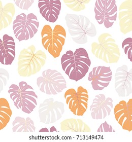 Vector tropical pattern with jungle leaves bohemian decor, seamless textile background. Floral jungle ornament with monstera leaf tropical seamless pattern. Philodendron or monstera plant background. 