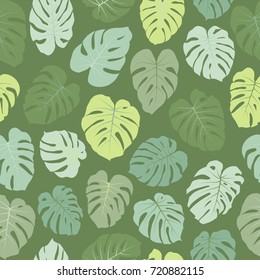 Vector tropical pattern with jungle leaves bohemian decor, seamless textile background. Floral jungle ornament with monstera leaf tropical seamless pattern. Philodendron or monstera plant background. 