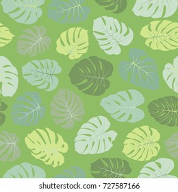 Vector tropical pattern with jungle leaves bohemian decor, seamless textile background. Floral jungle ornament with monstera leaf tropical seamless pattern. Philodendron or monstera plant background. 