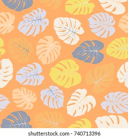 Vector tropical pattern with jungle leaves bohemian decor, seamless textile background. Floral jungle ornament with monstera leaf tropical seamless pattern. Philodendron or monstera plant background. 