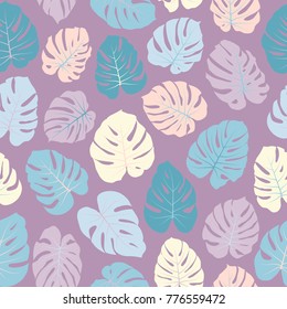 Vector tropical pattern with jungle leaves decor, seamless fabric background. Floral jungle ornament with monstera leaf tropical seamless pattern. Philodendron or monstera plant background. 