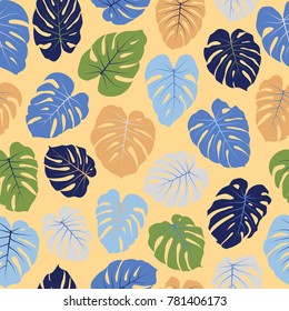 Vector tropical pattern with jungle leaves bohemian decor, seamless textile background. Floral jungle ornament with monstera leaf tropical seamless pattern. Philodendron or monstera plant background. 