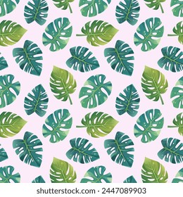 Vector tropical pattern on light background. Pattern with monstera leaves, large torn leaves. Summer print for fabric, covers