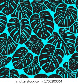 Vector tropical pattern, seamless background with tropical leaves
