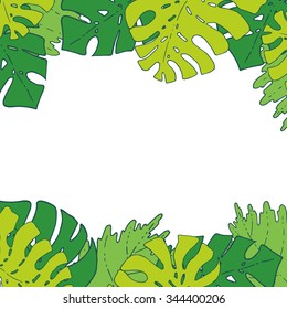 Vector tropical plant leaves frame, exotic flora design. Clipping mask composition