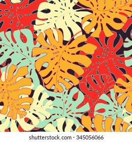 Vector tropical plant leaves seamless pattern, exotic hawaii flora design