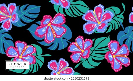 vector tropical plant pattern and abstracts background, hibiscus and tropical leaves 