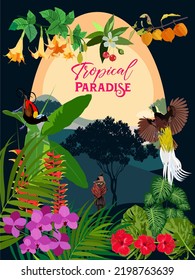 Vector: Tropical plants and animals background