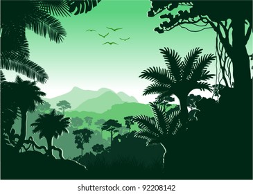 Vector tropical rainforest