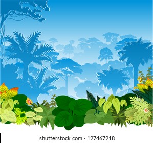 Vector tropical rainforest jungle