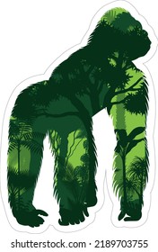 Vector tropical rainforest Jungle illustration with male gorilla