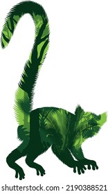 Vector tropical rainforest Jungle illustration with lemur