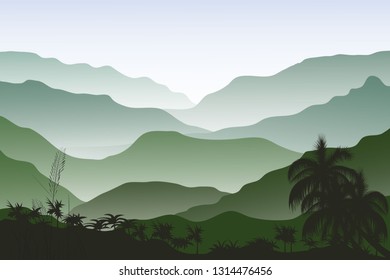 Vector Tropical Rainforest Jungle Mountains - Vector