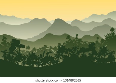 Vector Tropical Rainforest Jungle Mountains - Vector