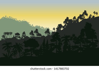 Vector Tropical Rainforest Jungle Mountains - Vector - Vector