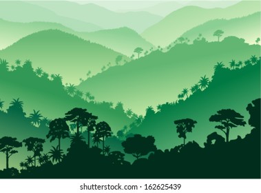 Vector Tropical Rainforest Jungle Mountains