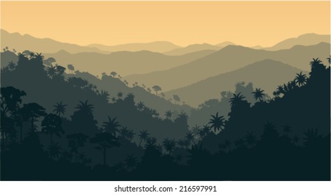 Vector Tropical Rainforest Jungle Mountains