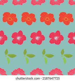 Flores rojas tropicales vectoriales con hojas verdes, rayas de fondo sin costura. Excelente para telas, scrapbooking, proyectos de fondo, fondos, invitaciones, proyectos de diseño.