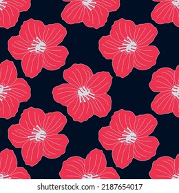 Vector tropical red flowers on dark background. Excellent for fabric, scrapbooking, wallpaper projects, backgrounds, invitations, design projects.