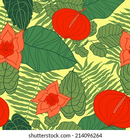 Vector tropical seamless floral pattern. Seamless texture with jungle flowers. Seamless pattern can be used for wallpaper, pattern fills, web page background, surface textures.
