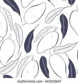 Patrón sin fisuras tropical de Vector con Elementos botánicos. Diseño gráfico de la página del libro del mango y de las hojas para colorear para los adultos y los niños en estilo vintage.