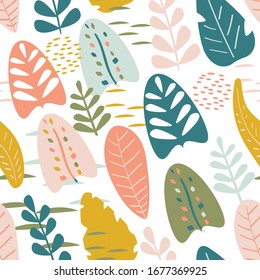 Vector tropical seamless pattern. Colorful tropical background. Seamless texture with floral ornament for fabric, wallpaper, cover and more