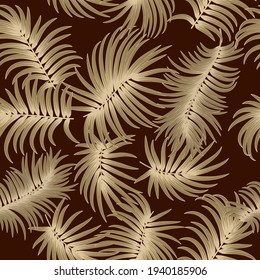 Vector tropical seamless pattern with decorative gold  leaves of palm tree. Jungle  background, wallpaper.