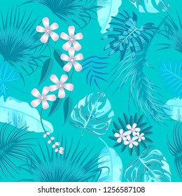 Vector tropical seamless pattern in Germany colors. Botany design, jungle leaves can be used for brochure template, poster, wedding invitation or card design.