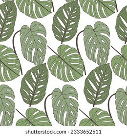Vector tropical seamless pattern with green monstera leaves on a white background. Pattern for textiles, wrapping paper, wallpapers, postcards, covers and backgrounds