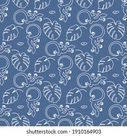 Vector Tropical seamless pattern Illustration Monstera leaves, lizard. Tropical plants Jungle wildlife. Animal. Exotic. Summer background. Design for textile, clothing, print.