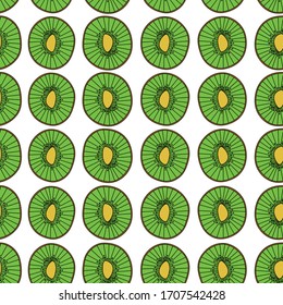 Vector tropical seamless pattern with kiwi on a white background. 