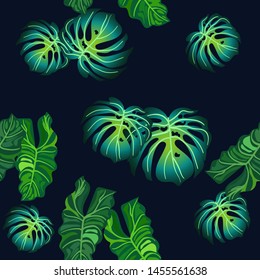 Vector tropical seamless pattern with palm leaves.