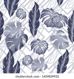 Vector tropical seamless pattern with palm leaves.