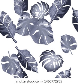 Vector tropical seamless pattern with palm leaves.