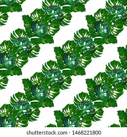 Vector tropical seamless pattern with palm leaves.